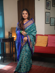Blue Green Pochampalli Silk Ikat Saree - SRBGPSIS270