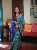 Blue Green Pochampalli Silk Ikat Saree - SRBGPSIS270