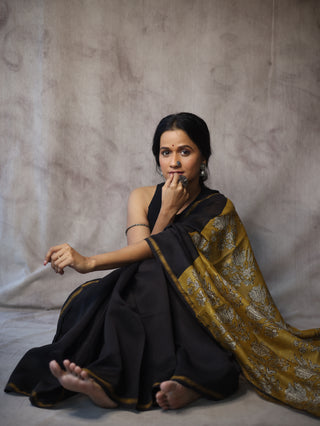 Black HBP Cotton Silk Saree With Chanderi Border - SRBCSS924