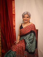 Dusty Green HBP Modal Silk Bandhani Saree - SRDGMSBS581