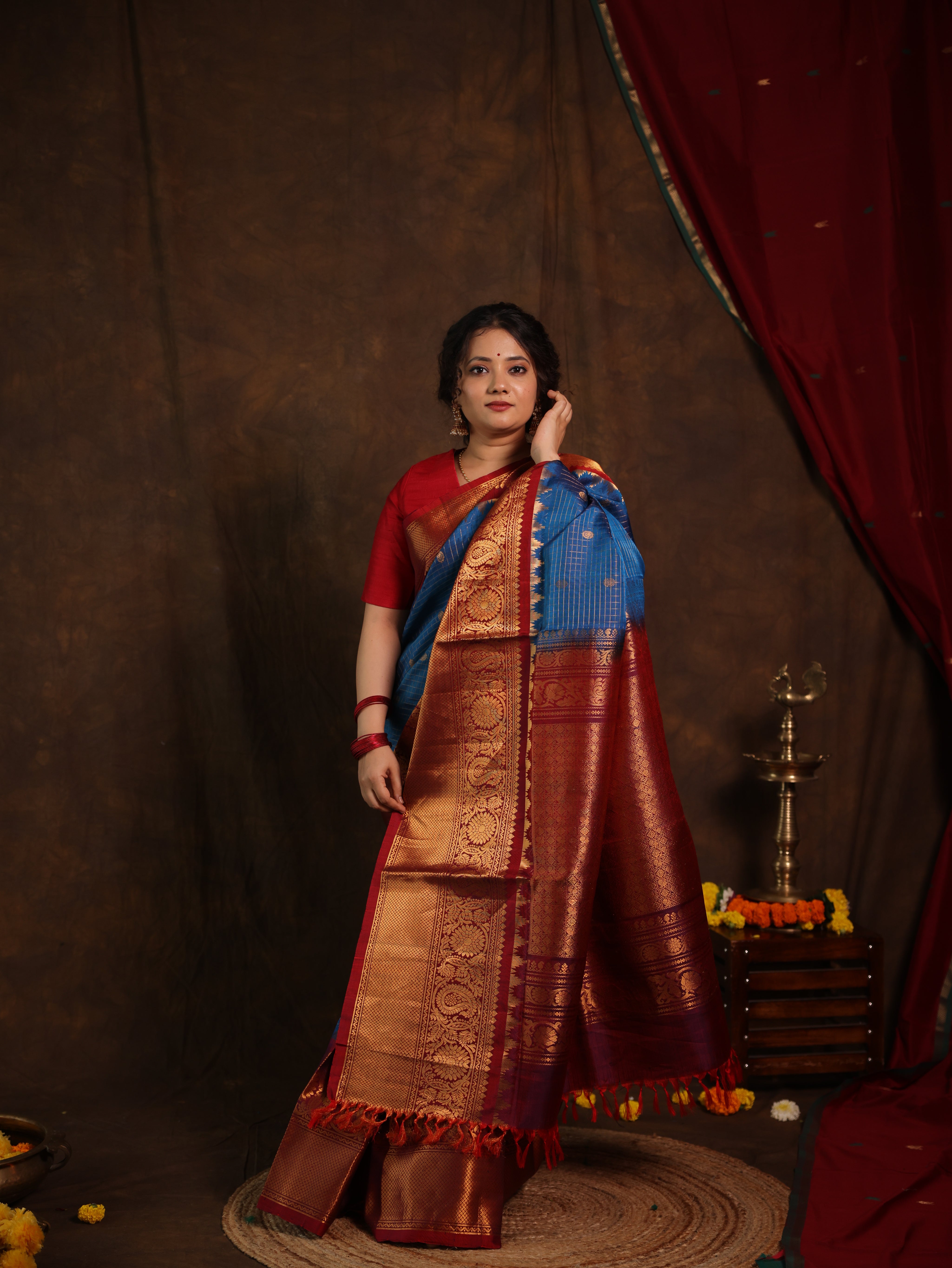 Blue Gadwal Silk Saree - SRBMGSS615