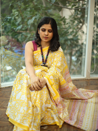 Yellow HBP Cotton Saree-SRYCS1187