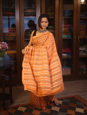 Orange  HBP Mangalgiri Cotton Saree With Maheshwari Border - SROMCS1193