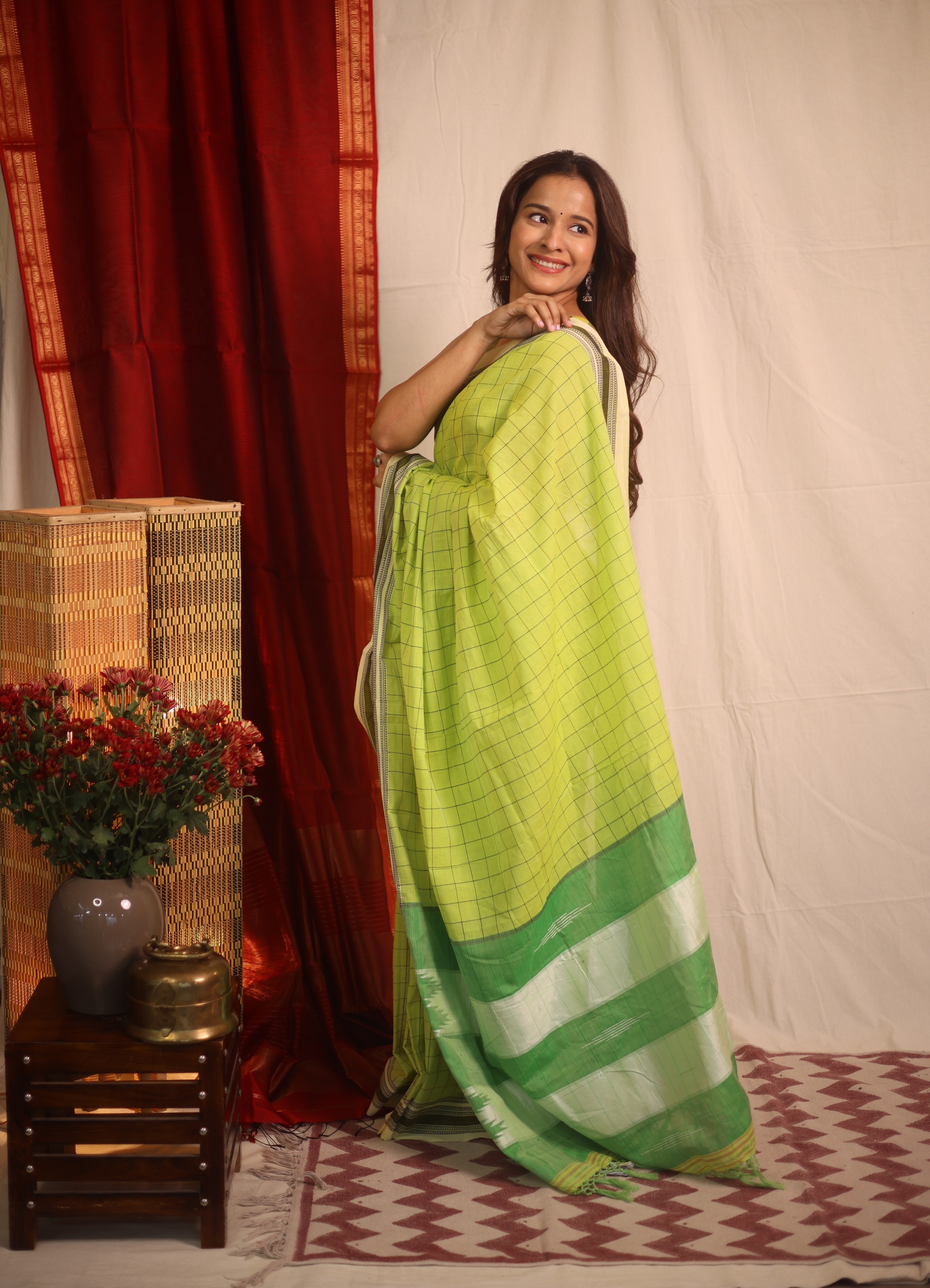 Parrot Green Cotton Ilkal Saree - SRPGCIS916