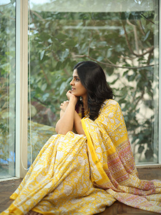 Yellow HBP Cotton Saree-SRYCS1187