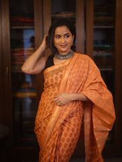 Orange  HBP Mangalgiri Cotton Saree With Maheshwari Border - SROMCS1193