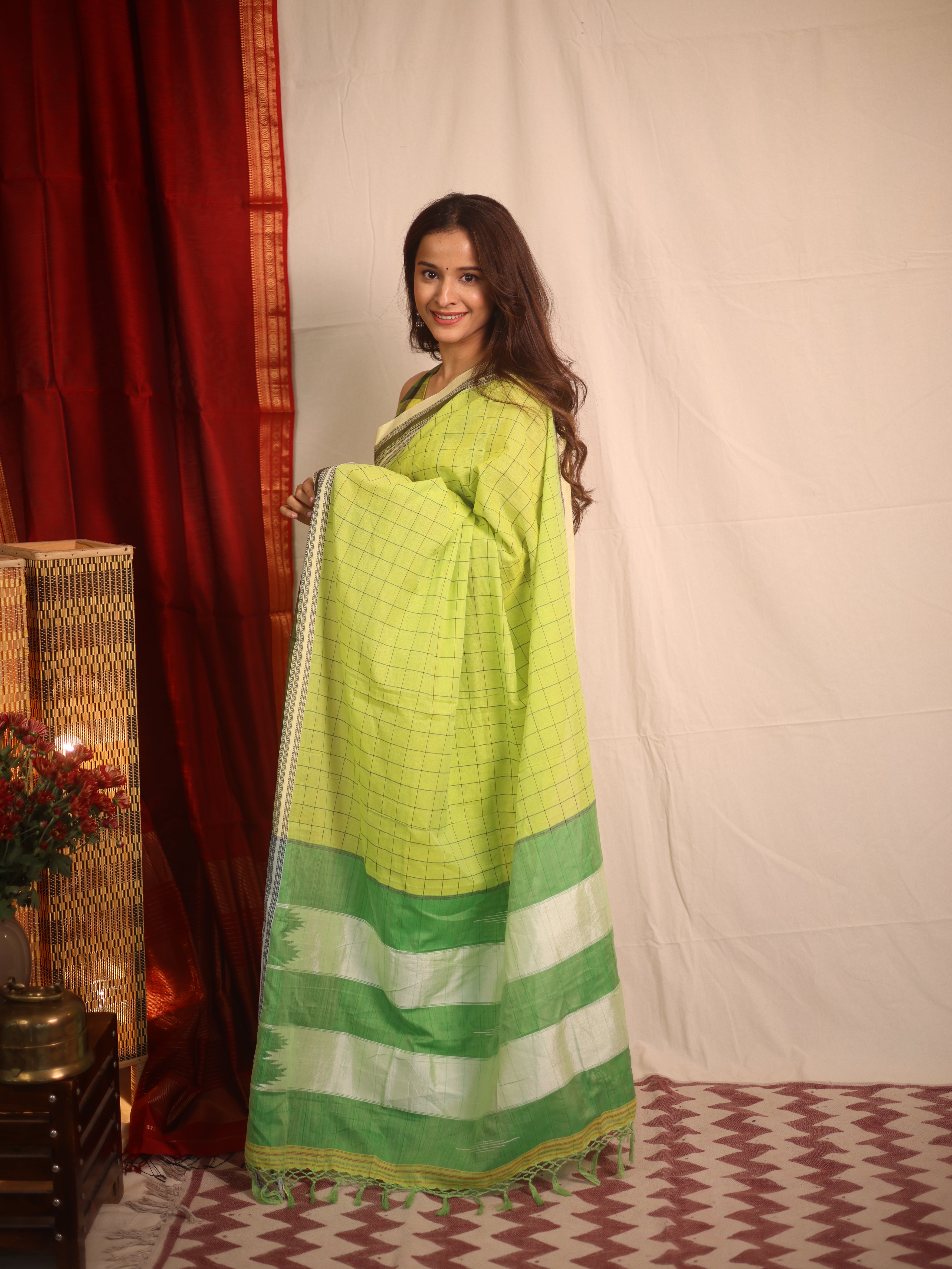 Parrot Green Cotton Ilkal Saree - SRPGCIS916