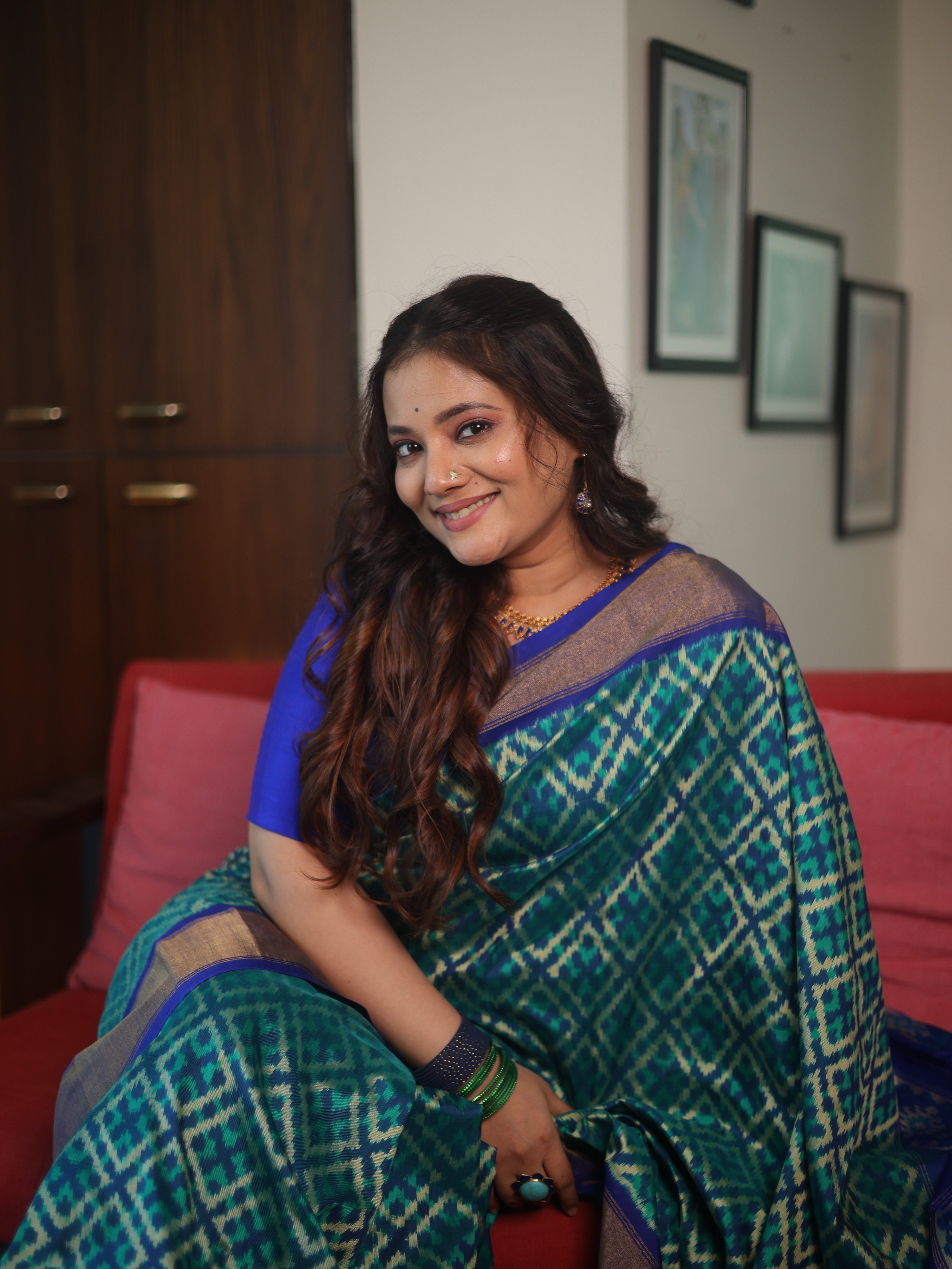 Blue Green Pochampalli Silk Ikat Saree - SRBGPSIS270