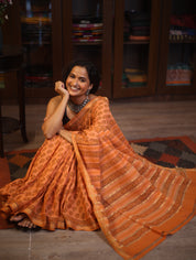 Orange  HBP Mangalgiri Cotton Saree With Maheshwari Border - SROMCS1193