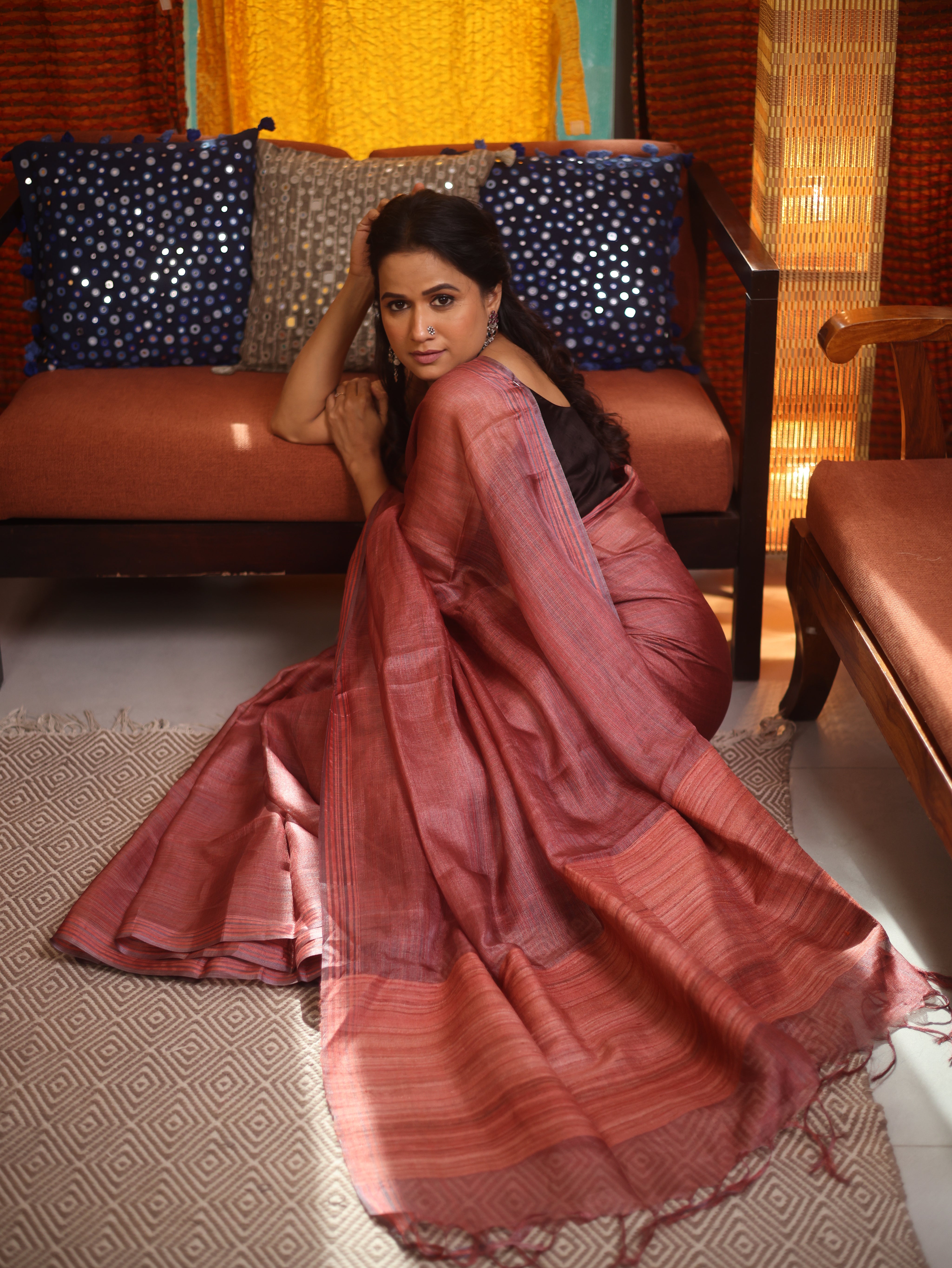 Pink Tussar Silk Saree - SRPTSS1827