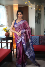 Purple Maheshwari Tissue Saree - SRPMTS476