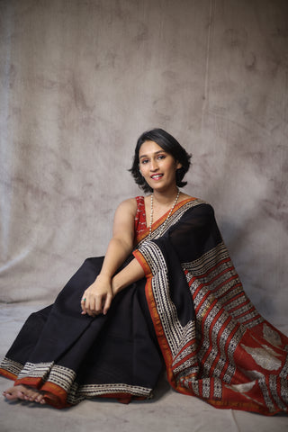 Black HBP Cotton Silk Saree With Chanderi Border - SRBCSS930