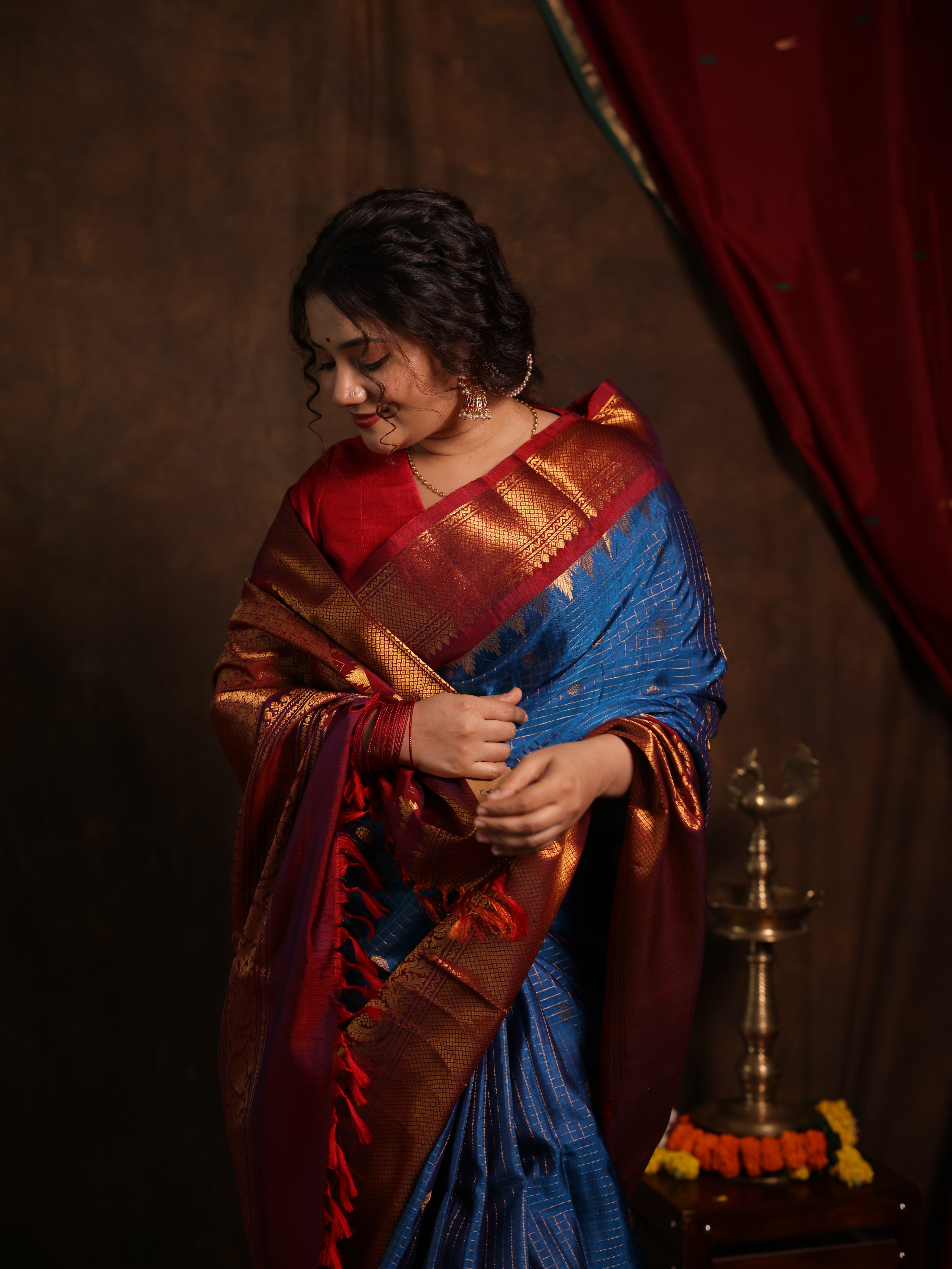 Blue Gadwal Silk Saree - SRBMGSS615