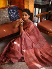Pink Tussar Silk Saree - SRPTSS1827