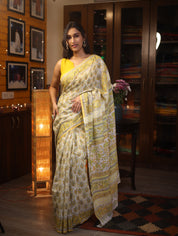 White HBP Cotton Saree - SRWCS2570