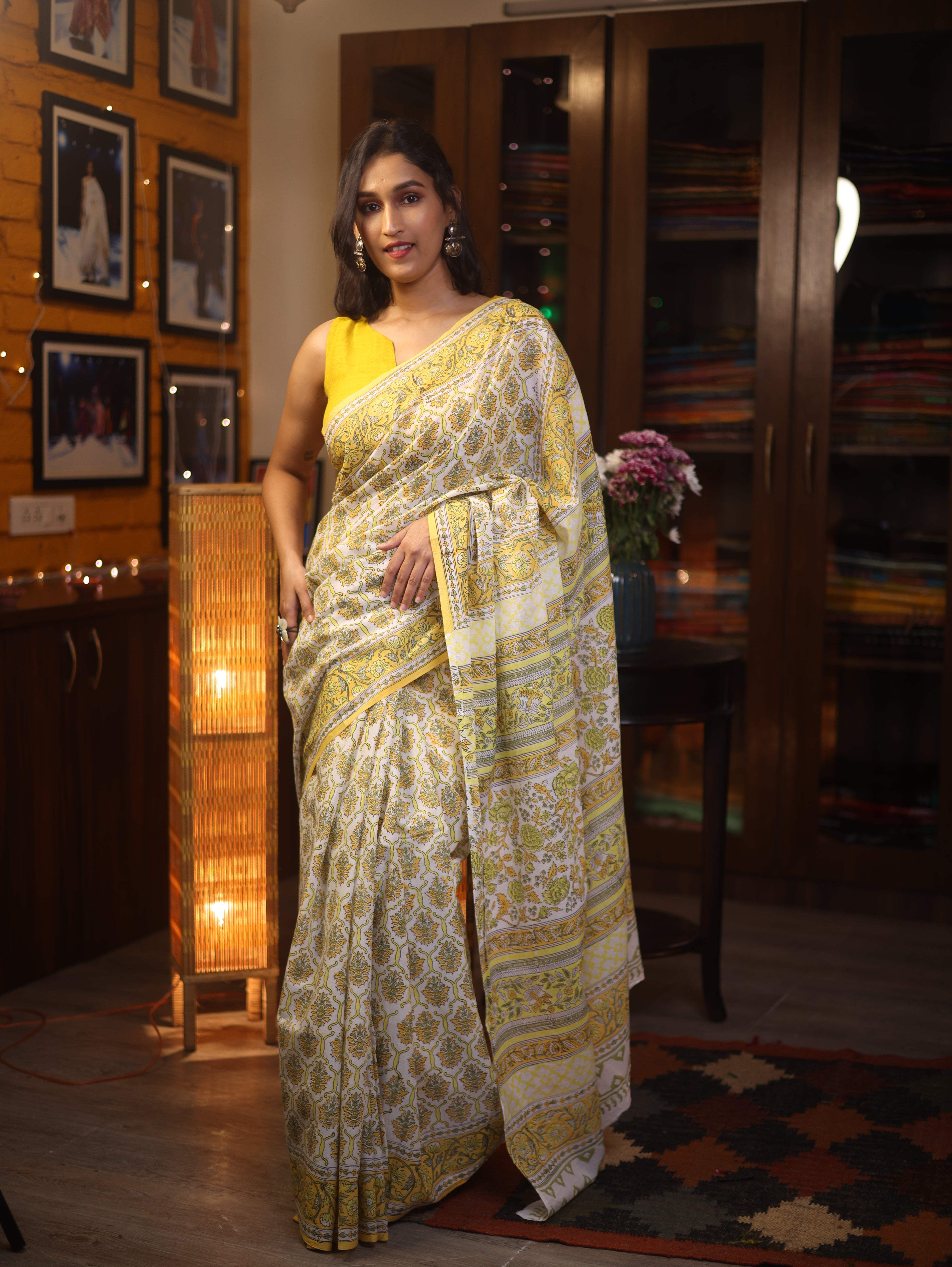 White HBP Cotton Saree - SRWCS2570