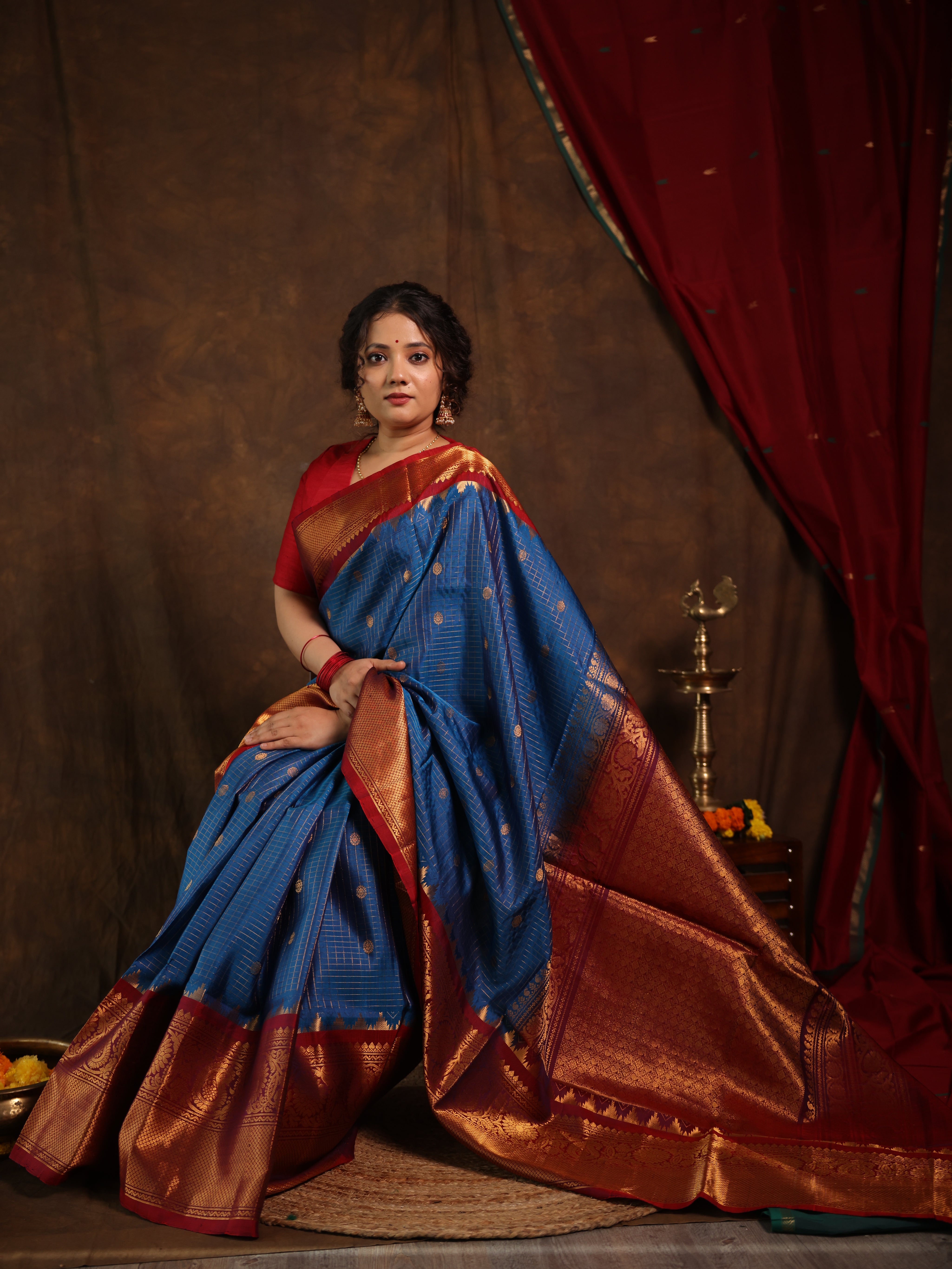 Blue Gadwal Silk Saree - SRBMGSS615