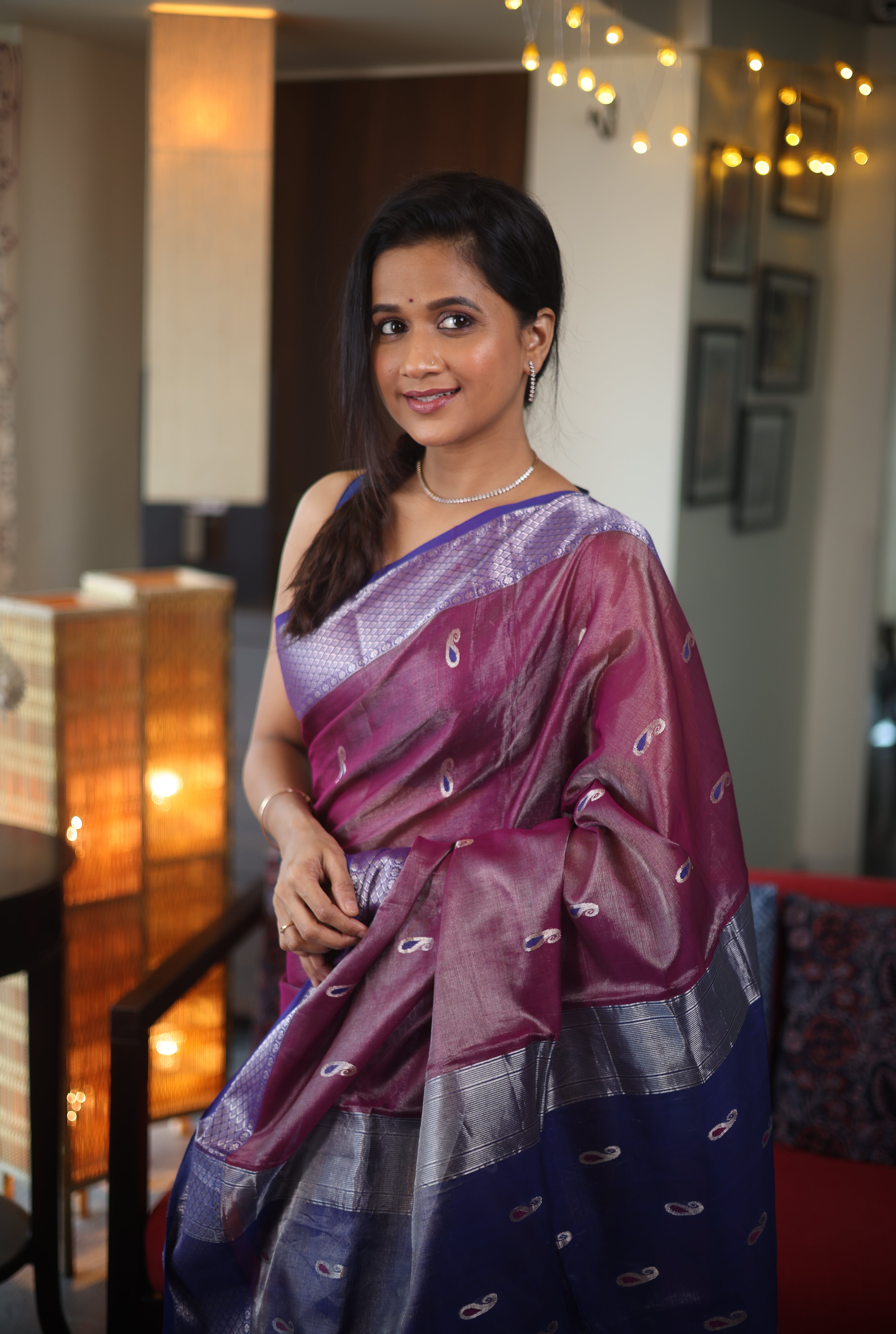 Purple Maheshwari Tissue Saree - SRPMTS476