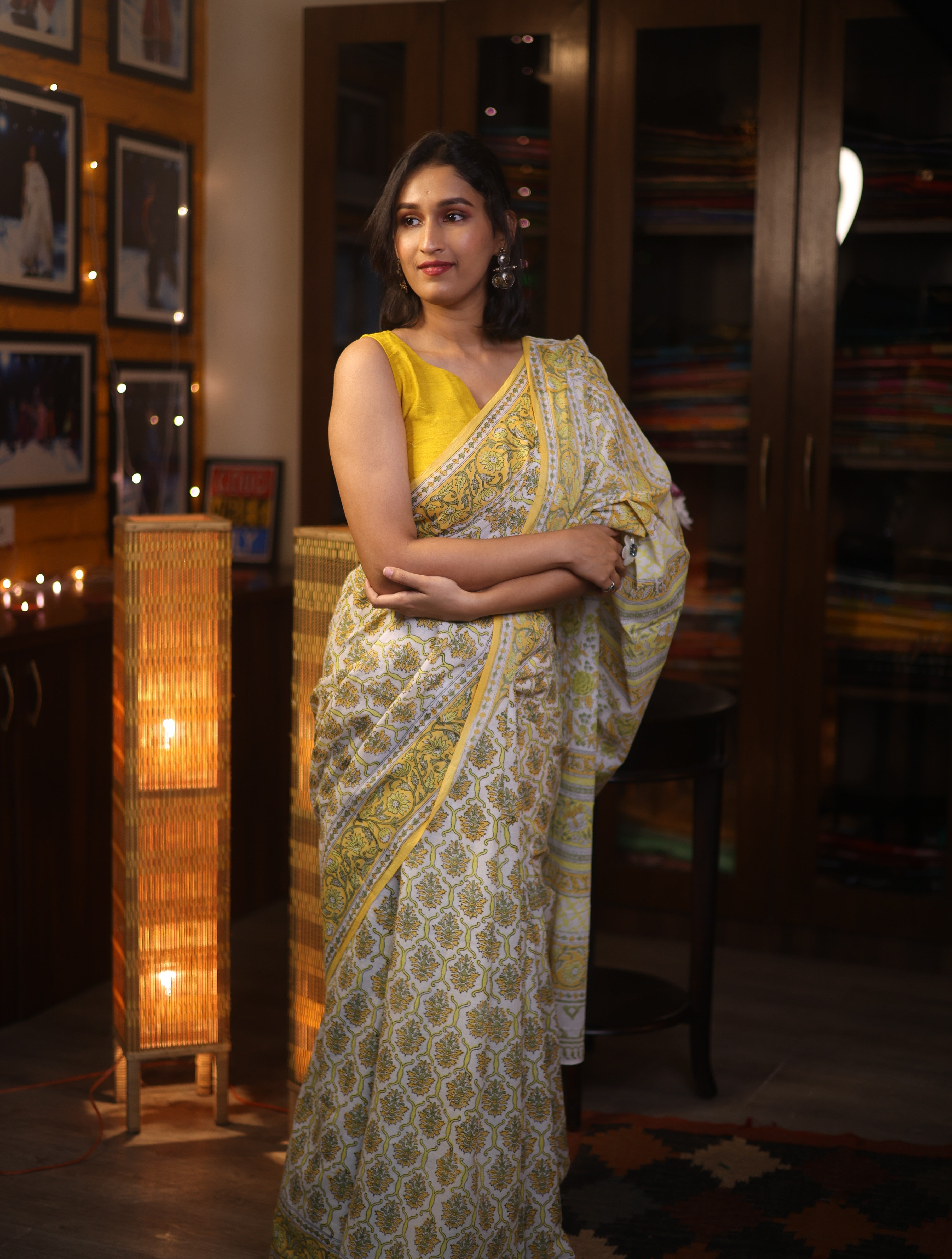 White HBP Cotton Saree - SRWCS2570