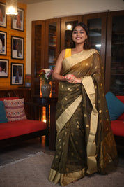 Olive Green Chanderi Cotton Silk Saree - SROGCSS321
