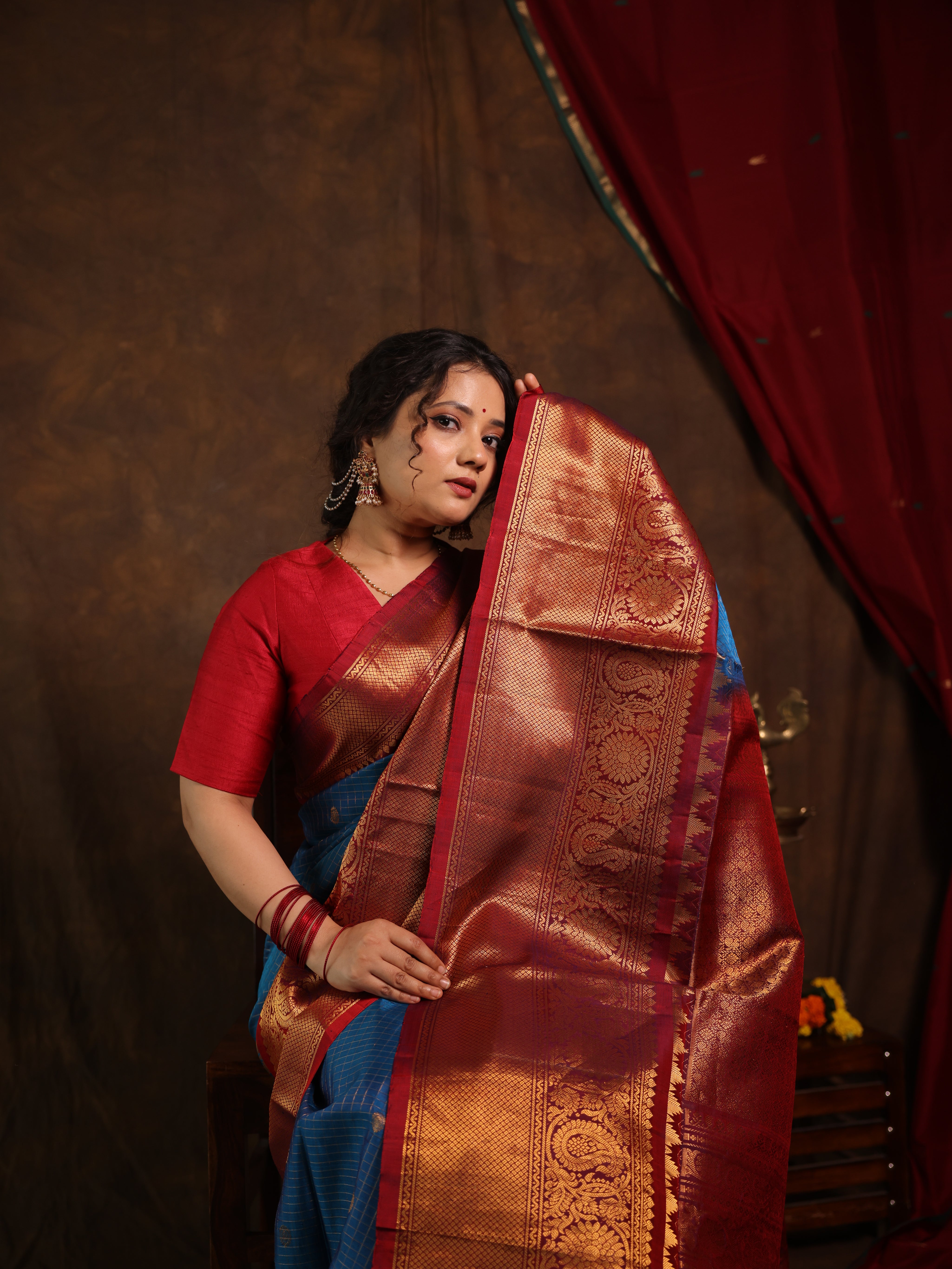 Blue Gadwal Silk Saree - SRBMGSS615