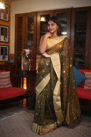 Olive Green Chanderi Cotton Silk Saree - SROGCSS321