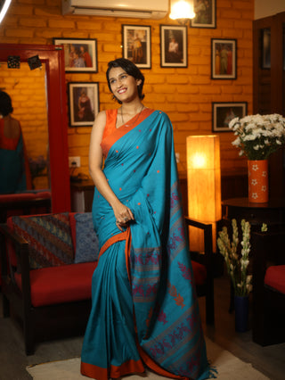 Blue Bengal Cotton Saree - SRBBCS98