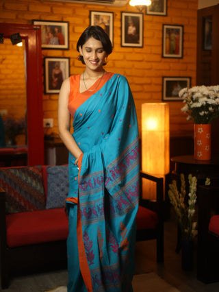 Blue Bengal Cotton Saree - SRBBCS98