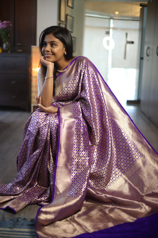 Purple Banarasi Silk Saree-SRPBSS165
