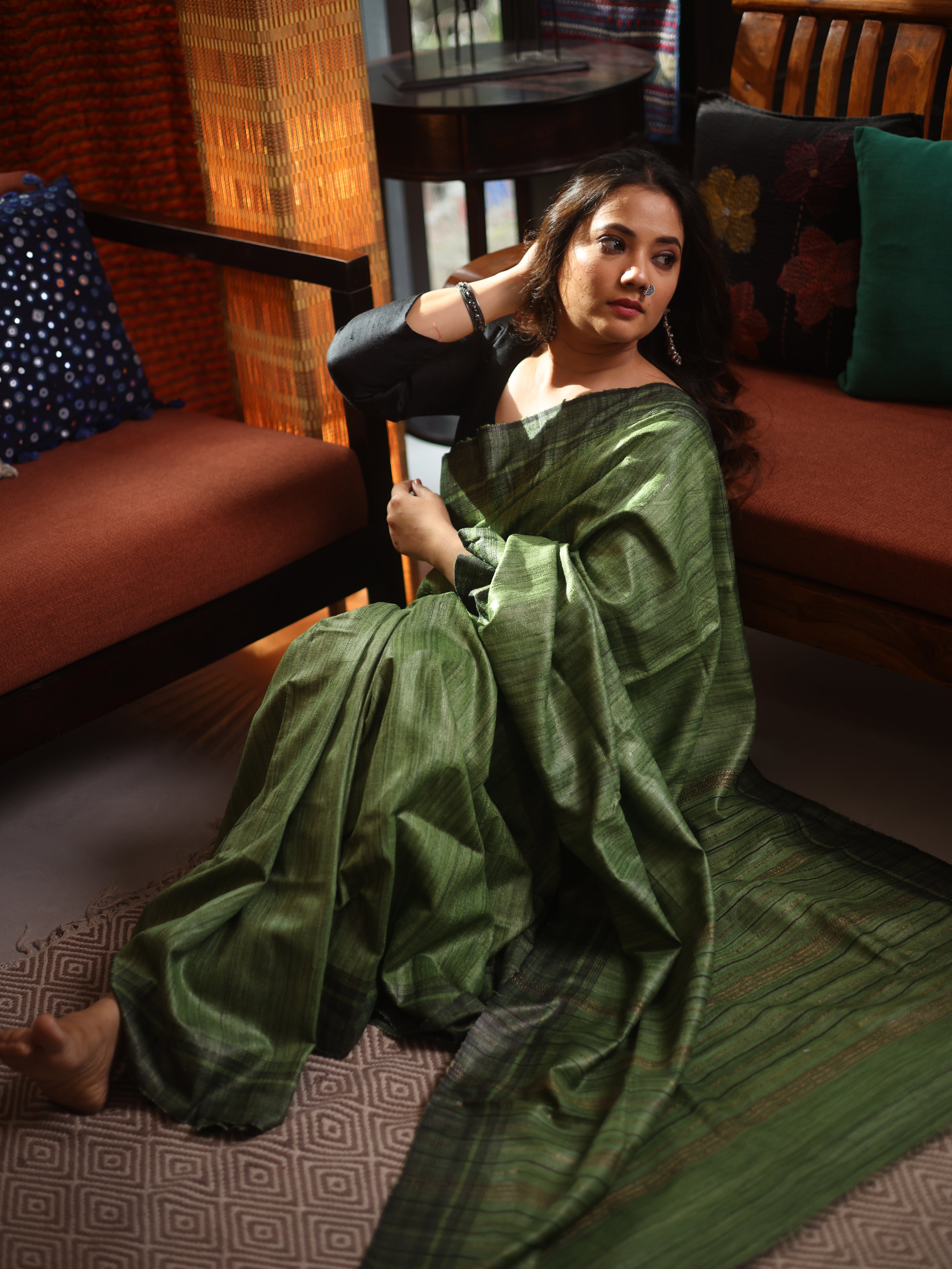 Green Tussar Silk Saree - SRGTSS1804