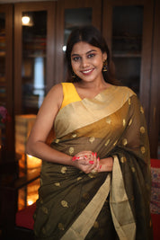 Olive Green Chanderi Cotton Silk Saree - SROGCSS321