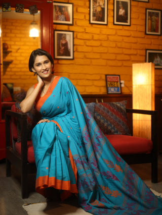 Aqua Green Bengal Cotton Saree - SRAGBCS98