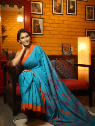 Blue Bengal Cotton Saree - SRBBCS98