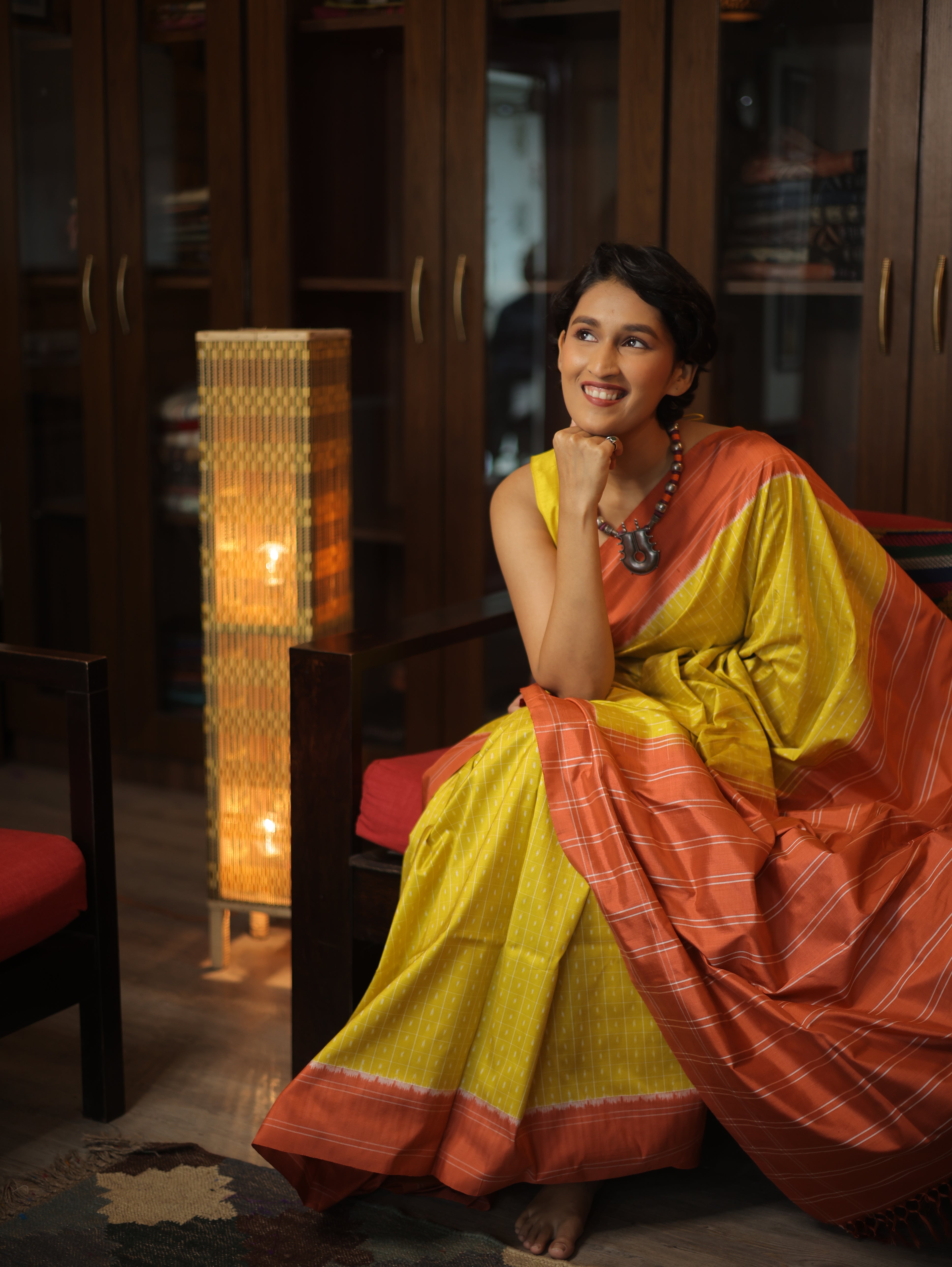 Yellow Pochampalli Silk Ikat Saree-SRYSIS46