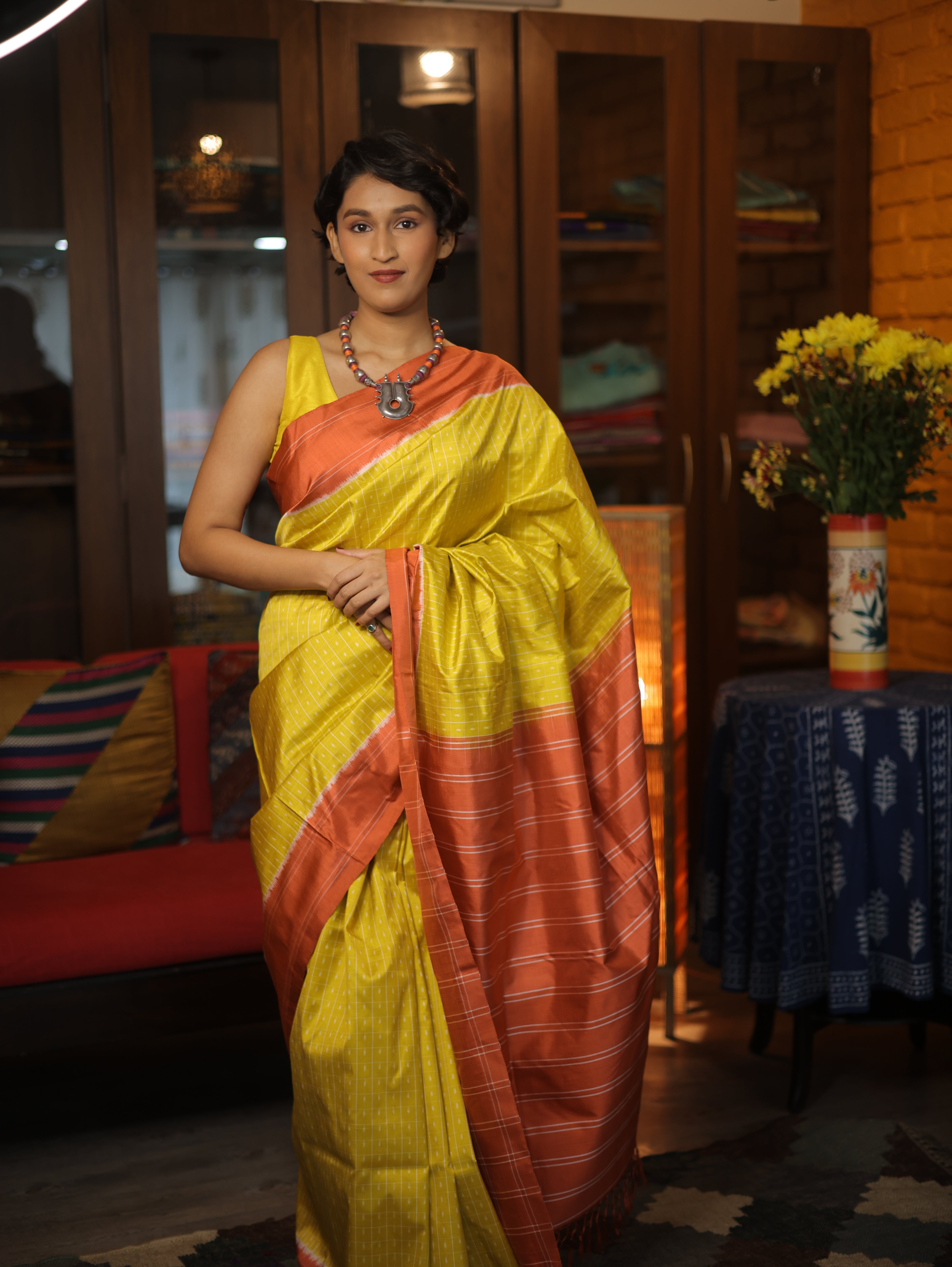 Yellow Pochampalli Silk Ikat Saree-SRYSIS46