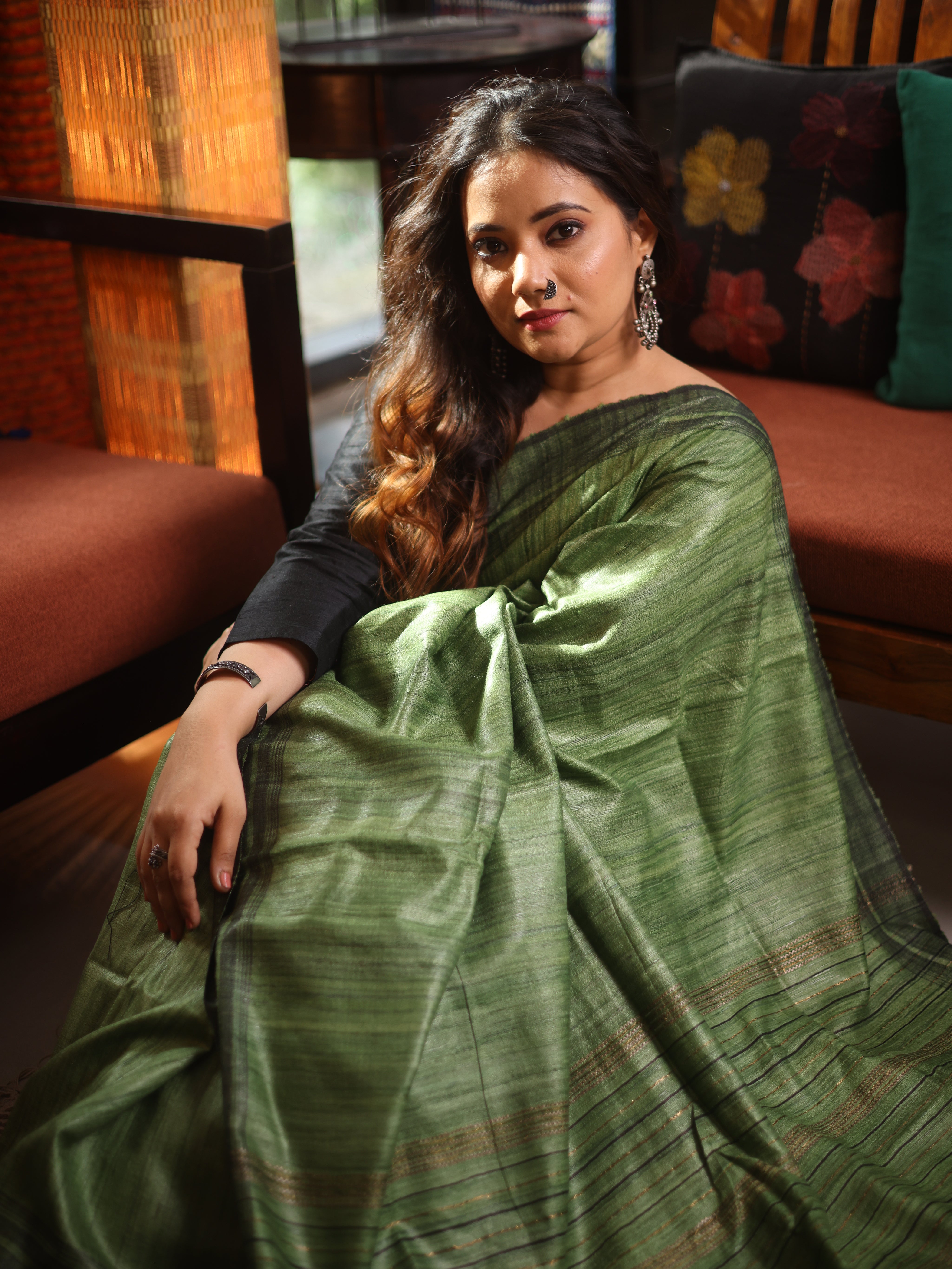Green Tussar Silk Saree - SRGTSS1804