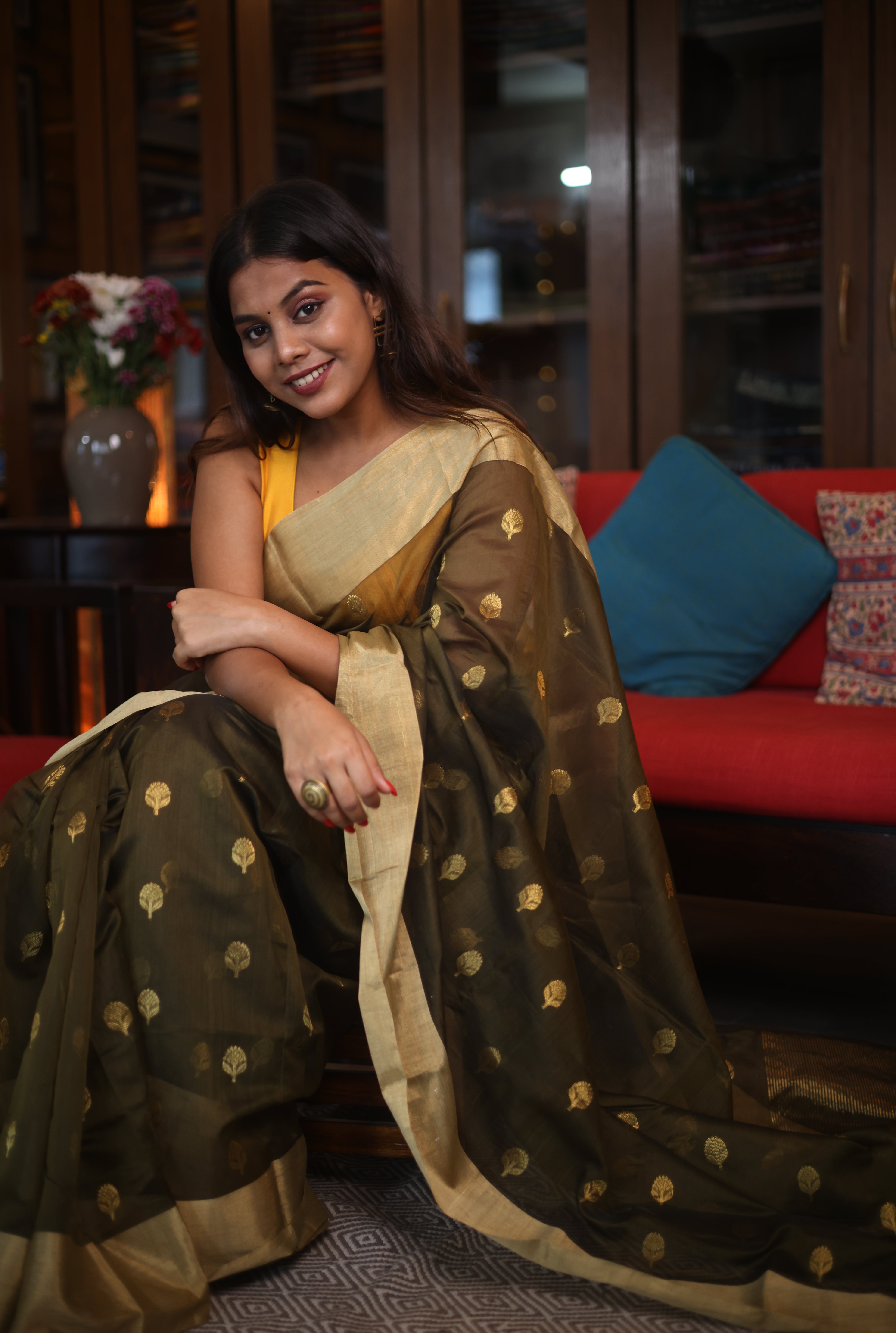 Olive Green Chanderi Cotton Silk Saree - SROGCSS321