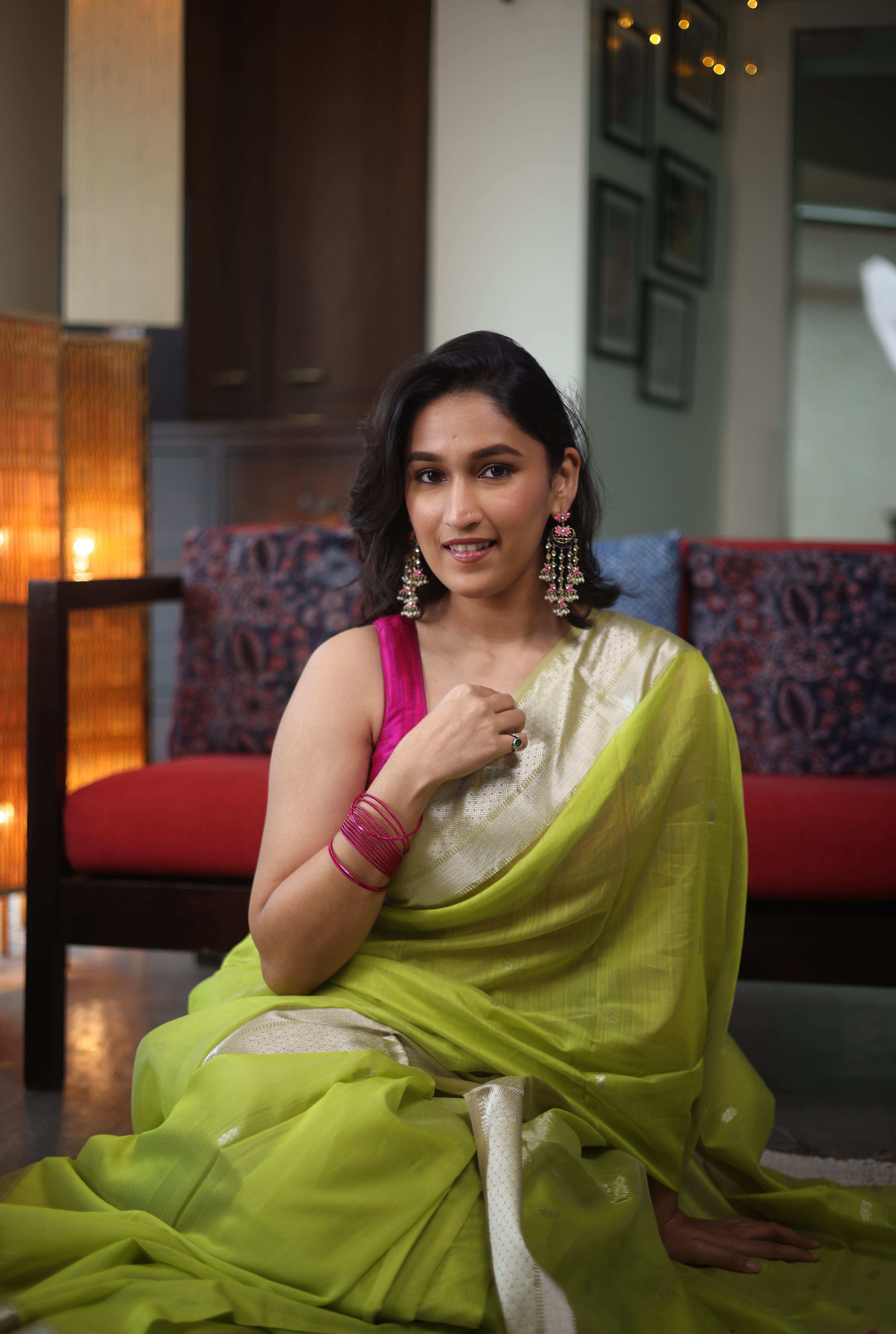 Green Maheshwari Saree - SRGMS535