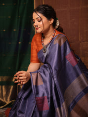 Slate Blue Tussar Silk Saree - SRSBTSS1905