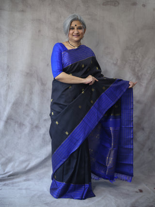 Black Kanjeevaram Silk Saree-SRBKSS474