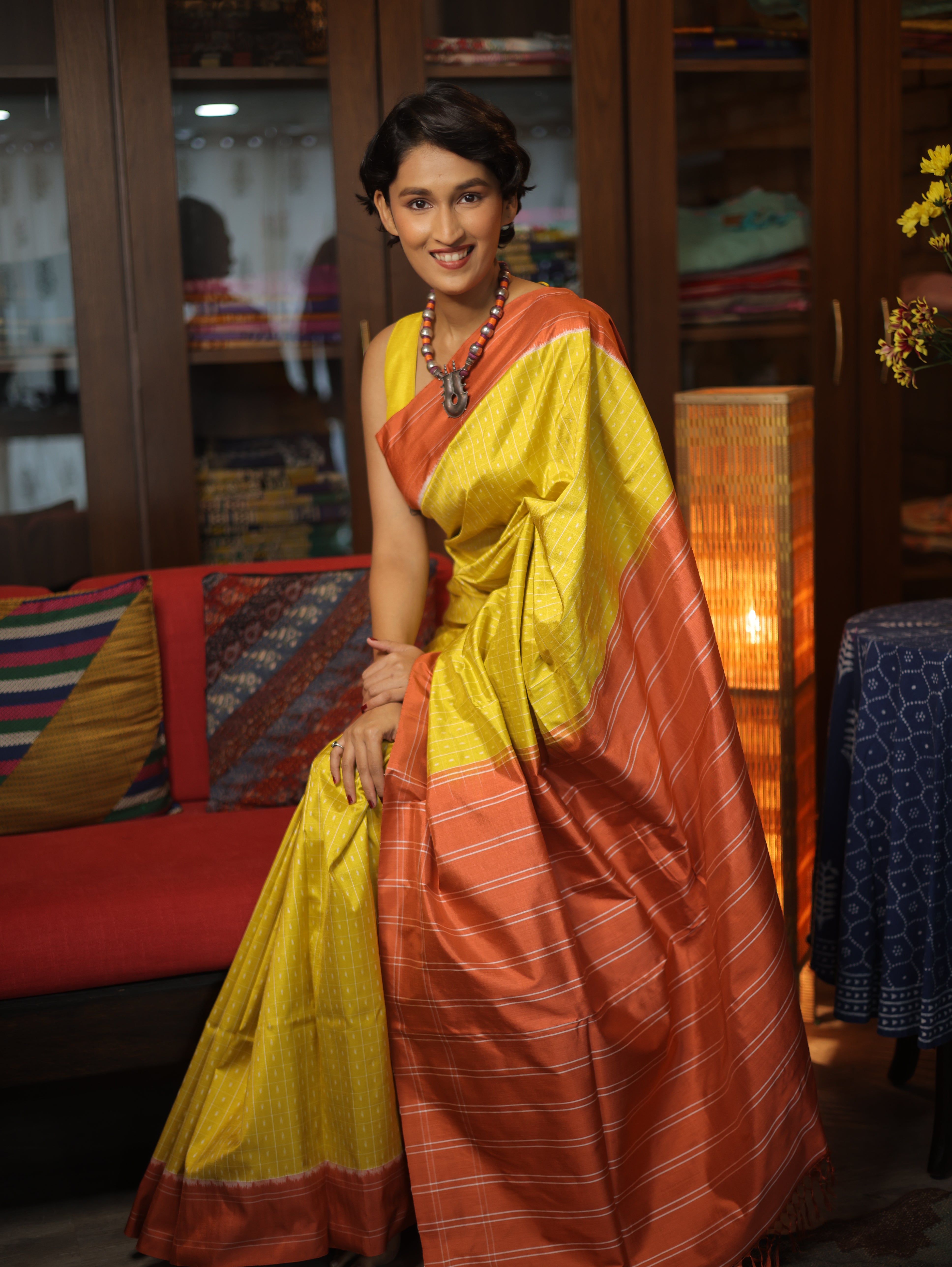 Yellow Pochampalli Silk Ikat Saree-SRYSIS46