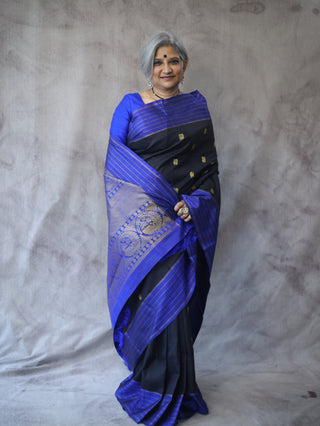 Black Kanjeevaram Silk Saree-SRBKSS474