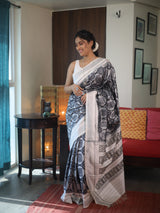 Cream White Pochampalli Silk Ikat Saree - SRCWPSIS241