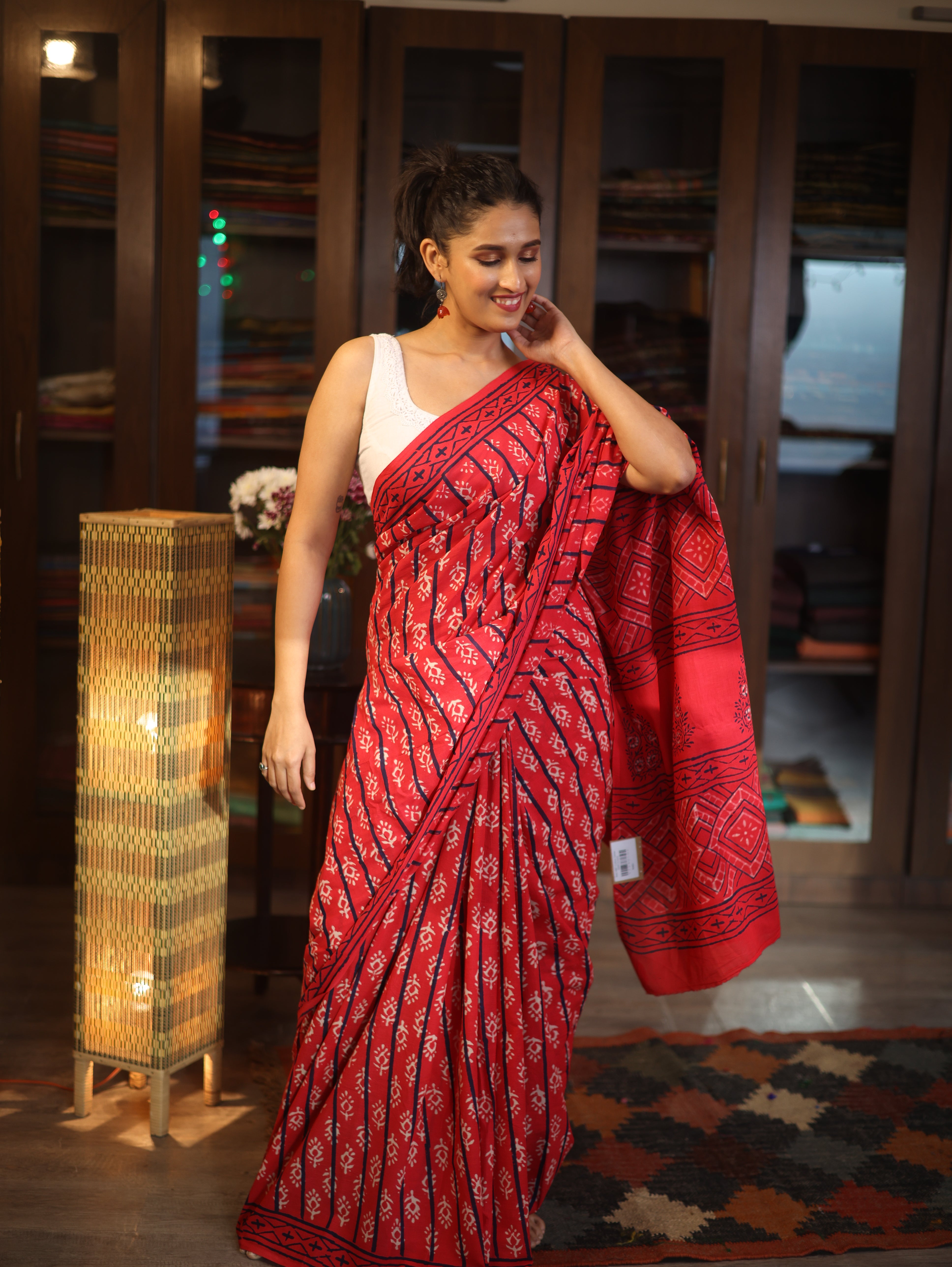 Red HBP Cotton Saree - SRRCS2603