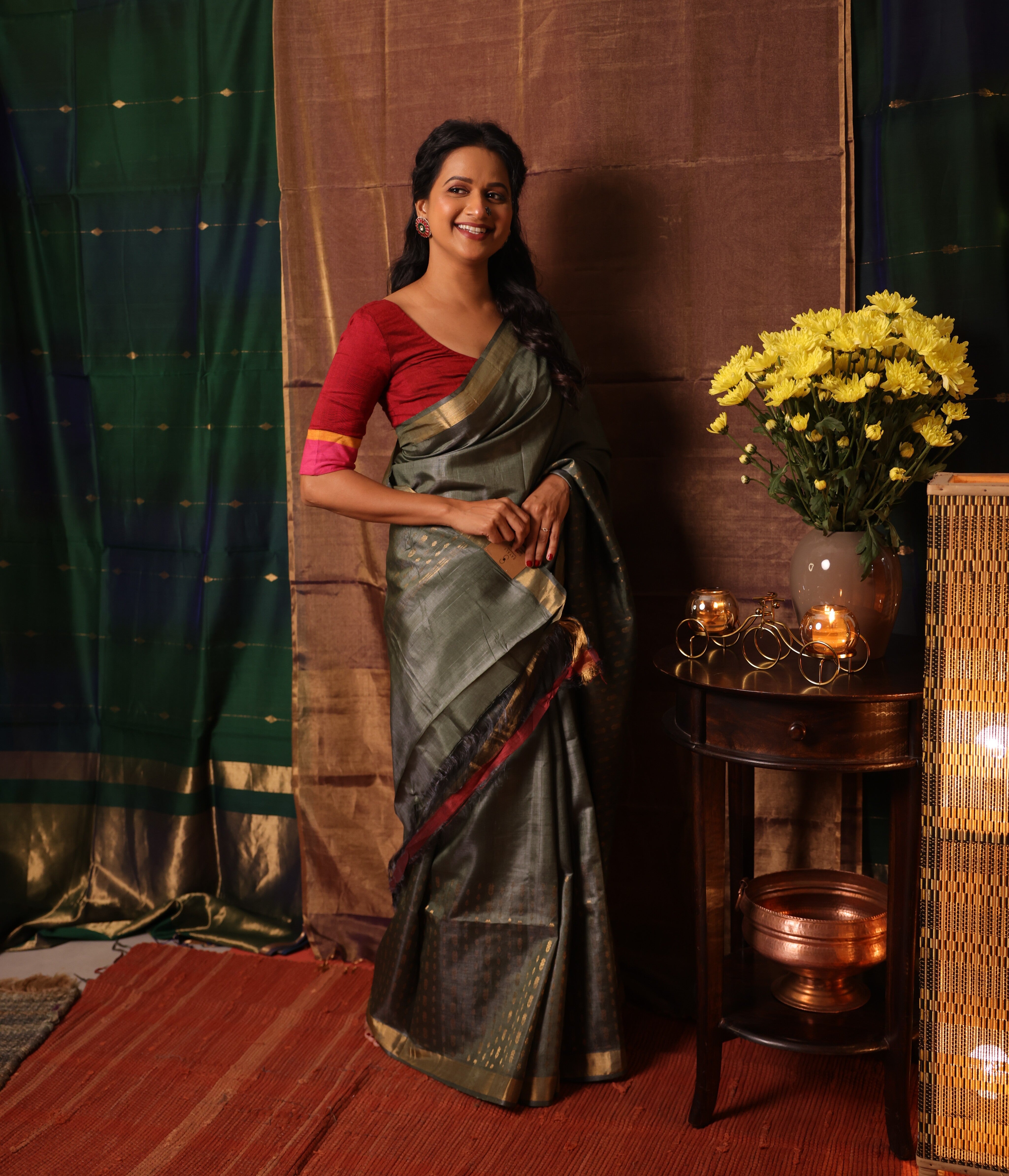 Sage Green Tussar Silk Saree - SRSGTSS1918