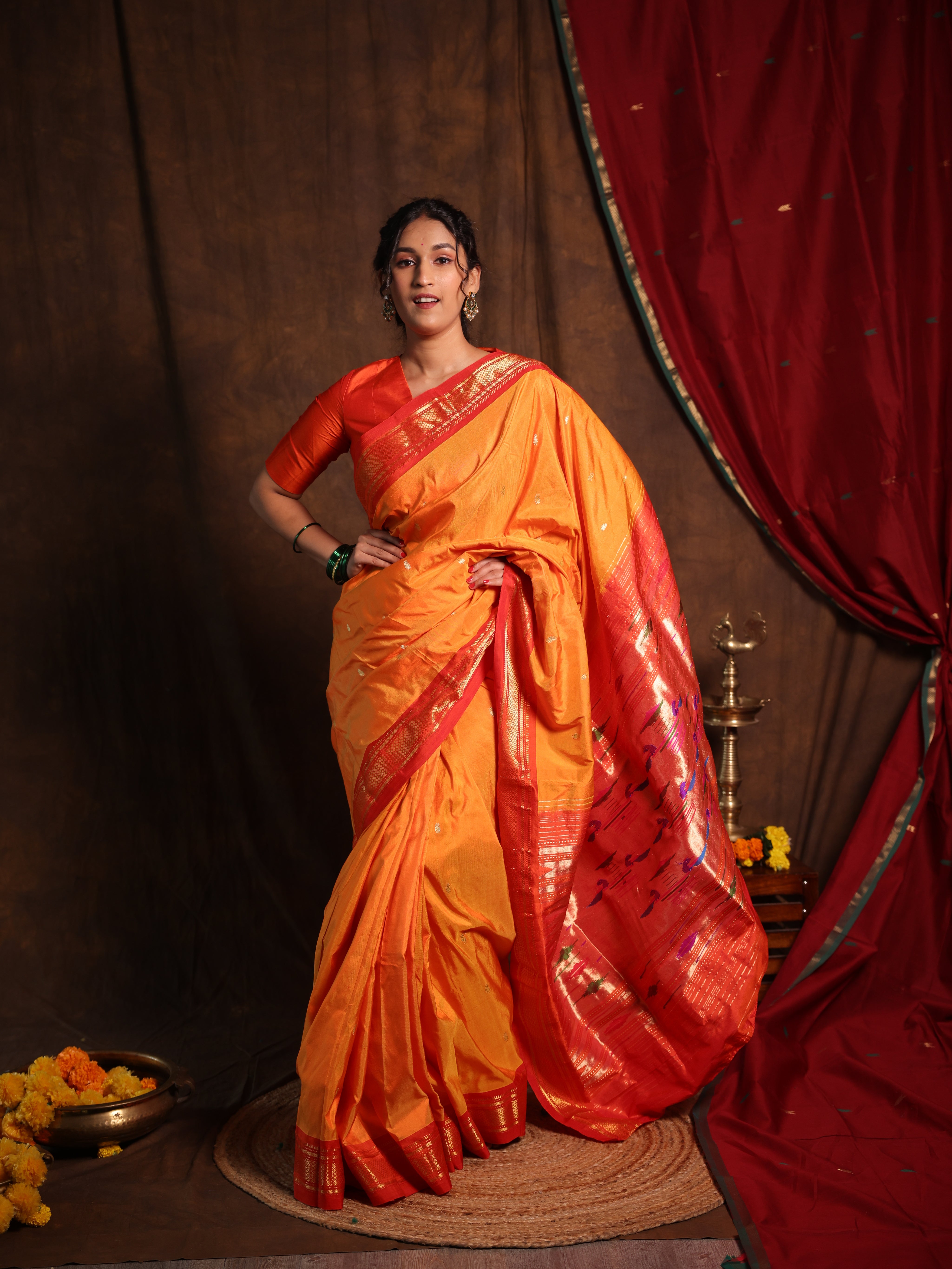 Orange Silk Paithani Saree - SROSPS784