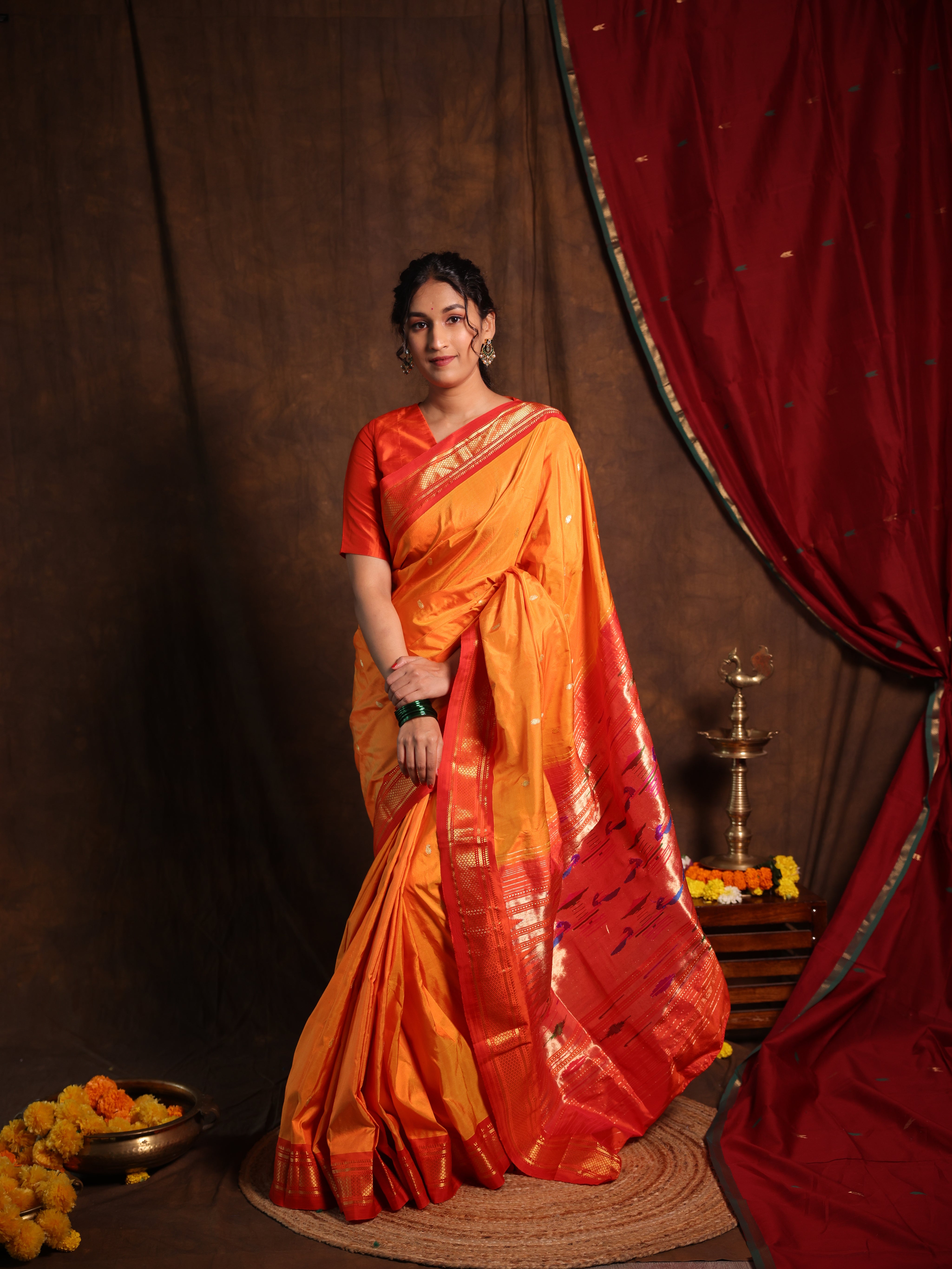 Orange Silk Paithani Saree - SROSPS784