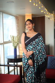 Green-Black Pochampalli Cotton Ikat Saree - SRGBPCIS347