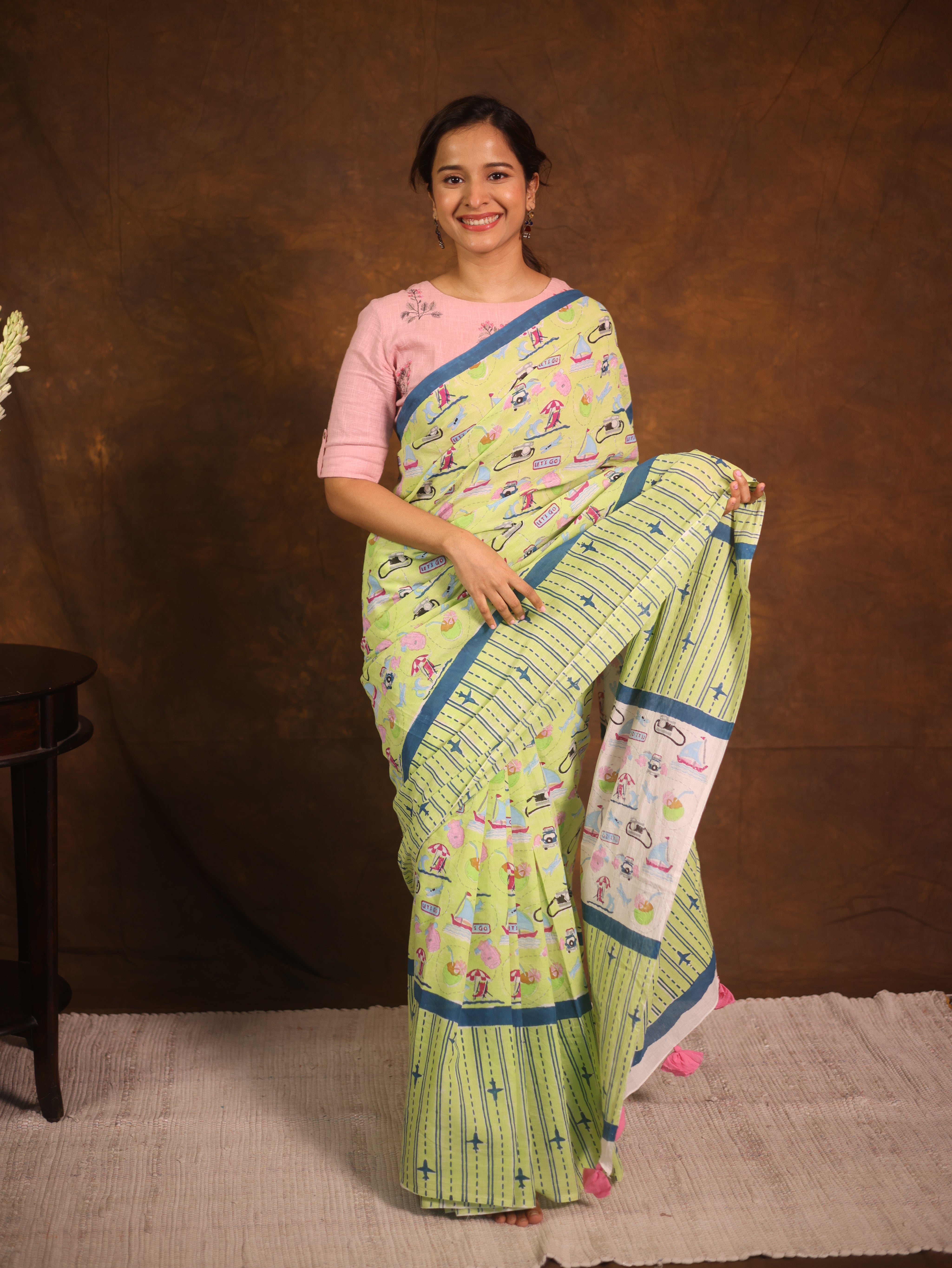 Pista Green HBP Signature Cotton Saree - SRPGSCS14