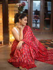 Red HBP Cotton Saree - SRRCS2603